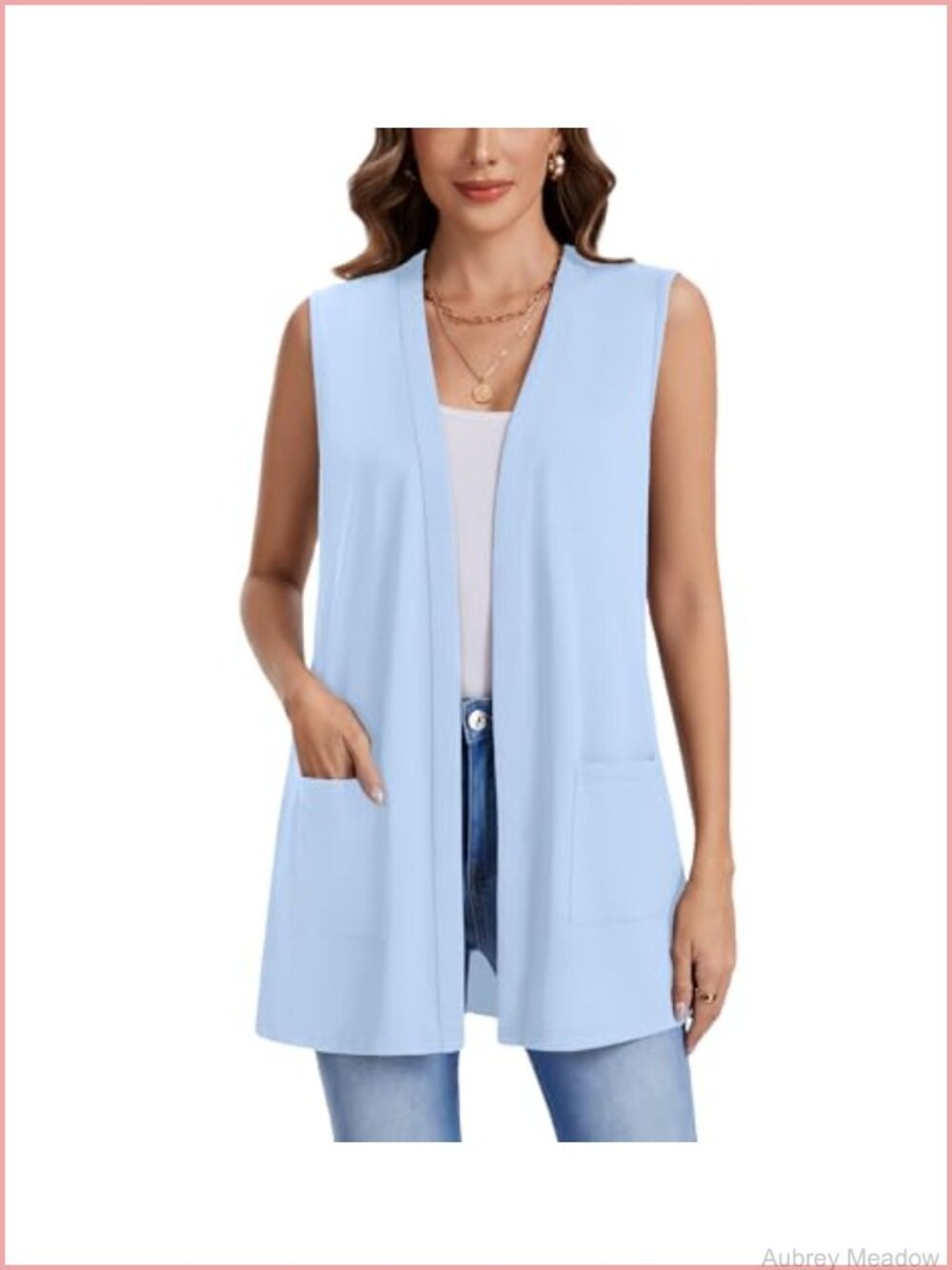 Sleeveless Cardigan Lightweight Open Front Vest with Pockets